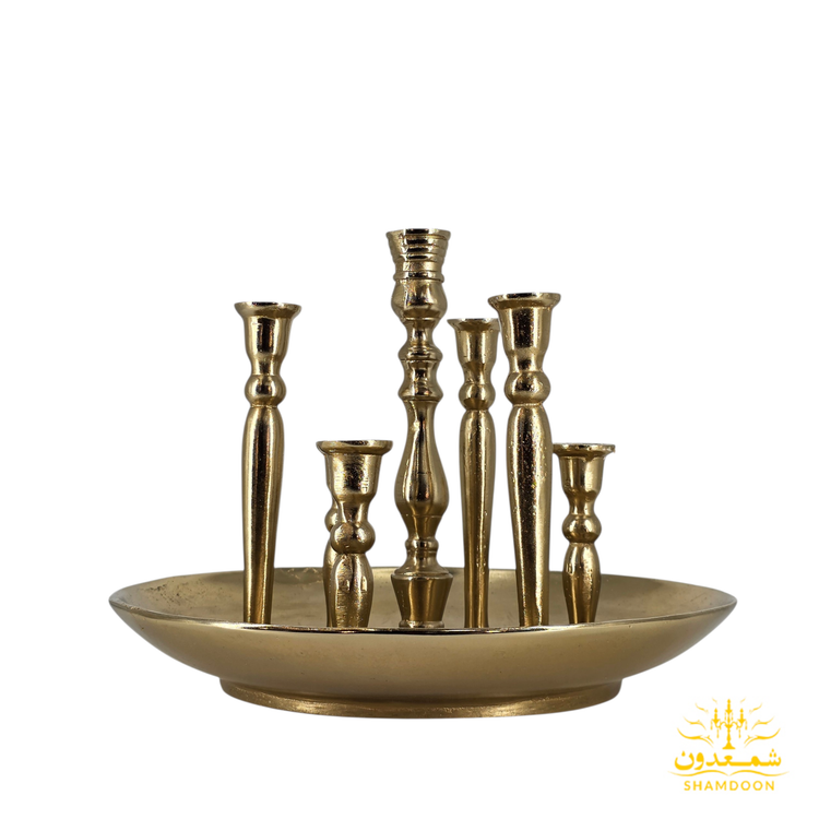 شمعدان سینی گرد 7 شعله طلایی SH111G